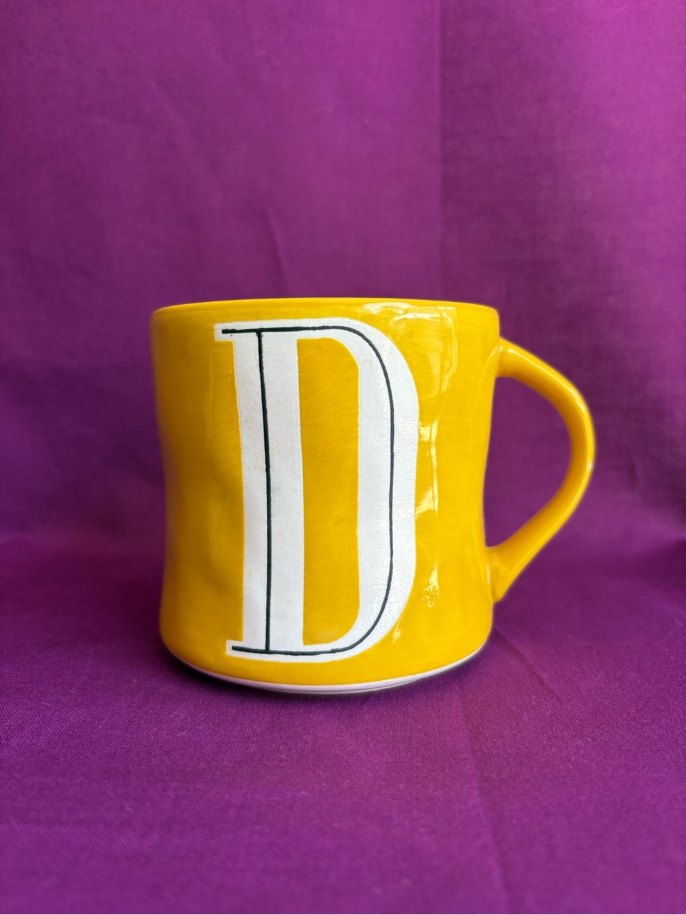 Anthropologie Yellow Monogram “D” Mug | Hand Painted Initial Coffee Cup